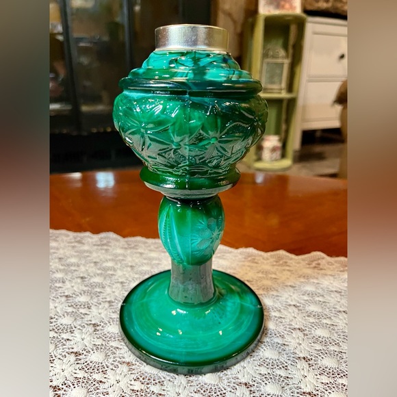 RARE Antique Heinrich Hoffman Opaline Glass Kerosene Lamp Bases - Picture 15 of 16